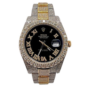 41mm Two-Tone DateJust Rolex With Diamond Roman Numeral Black Dial