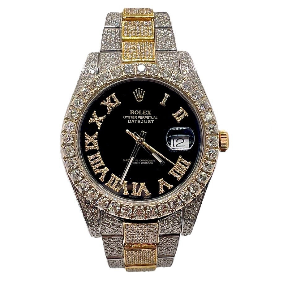 41mm Two-Tone DateJust Rolex With Diamond Roman Numeral Black Dial