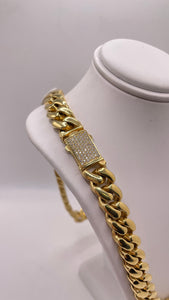 12.7mm Cuban Link Chain With CZ Lock In 10 KT Yellow Gold