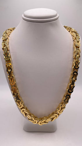 7.5mm Solid 14 KT Yellow Gold Byzantine Link Chain