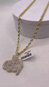1.69 CT. Natural Diamond Allah Pendent & Rope Chain Combo In 10 KT Yellow Gold