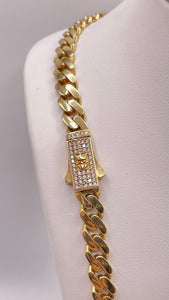 7mm Monaco Link Chain With CZ Custom Lock In 10 KT Yellow Gold