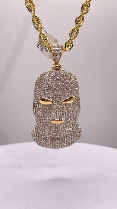 2.37 CT. Natural Diamond Ski Mask Pendent & Rope Chain Combo