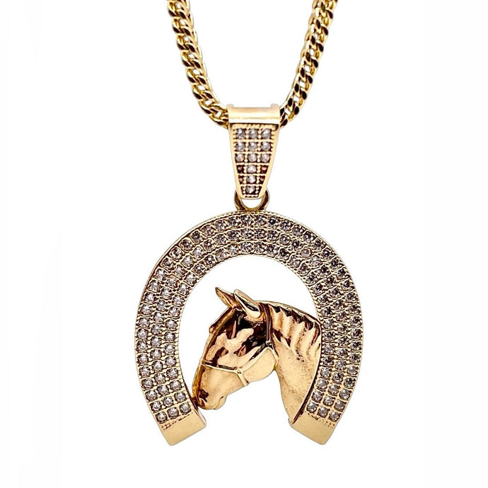 Horse Shoe Pendent With CZ In 10 KT Yellow Gold