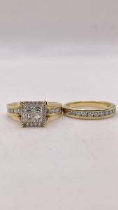 Approx 1.00 CT. T.D.W Natural Diamond Engagement Ring & Wedding Band Set In 14 KT Yellow Gold