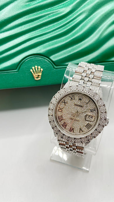 36mm DateJust Rolex Watch Approx 15.00 CT. Natural Diamonds With Roman Numeral Dial