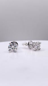 2 CT. Moissanite Solitaire Stud Earrings In Silver With Screw Backings
