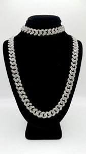 Natural Diamond Cuban Chain & Bracelet Combo In 10 KT White Gold