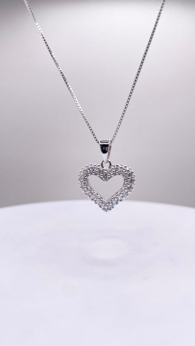 Heart Pendent & Box Chain In Silver With Cubic Zirconias
