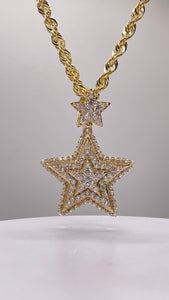 CZ Star Pendent & Diamond-Cut Rope Chain Combo In 10 KT Yellow Gold