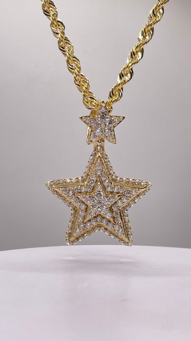 CZ Star Pendent & Diamond-Cut Rope Chain Combo In 10 KT Yellow Gold