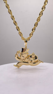 Monopoly Man Holding Money Bag Pendant In 10 KT Yellow Gold