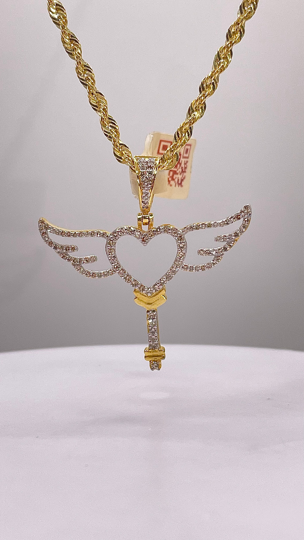 0.46 CT. Natural Diamond Angel Heart Key Pendent In 10 KT Yellow Gold