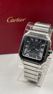 Cartier Santos Large Watch With Grey Dial & ADLC Bezel
