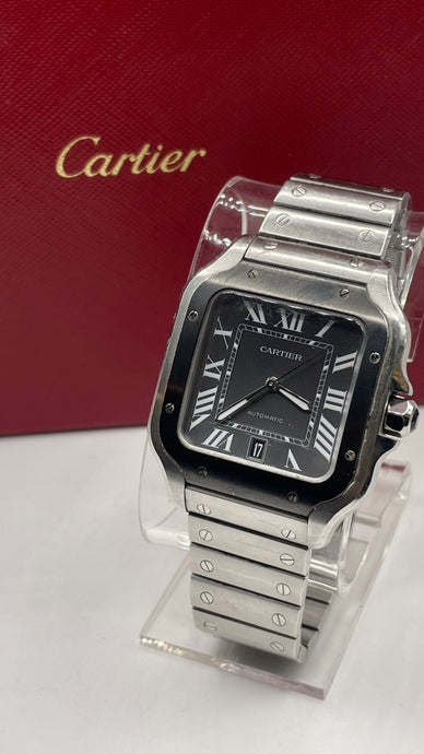 Cartier Santos Large Watch With Grey Dial & ADLC Bezel