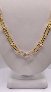 18 KT Gold Fancy Link Necklace With Cubic Zircons