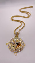 Load image into Gallery viewer, 2.63 CT. Natural Diamond Compass Pendent &amp; Franco Chain Combo In 10 KT Yellow Gold