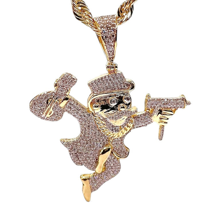 0.93 CT. Natural Diamond Monopoly Man Pendant In 10 KT Yellow Gold