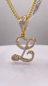 0.30 CT. Natural Diamond L Initial Pendent In 10 KT Yellow Gold