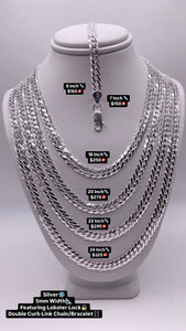 5mm Double Curb Link Chain/Bracelet In Silver