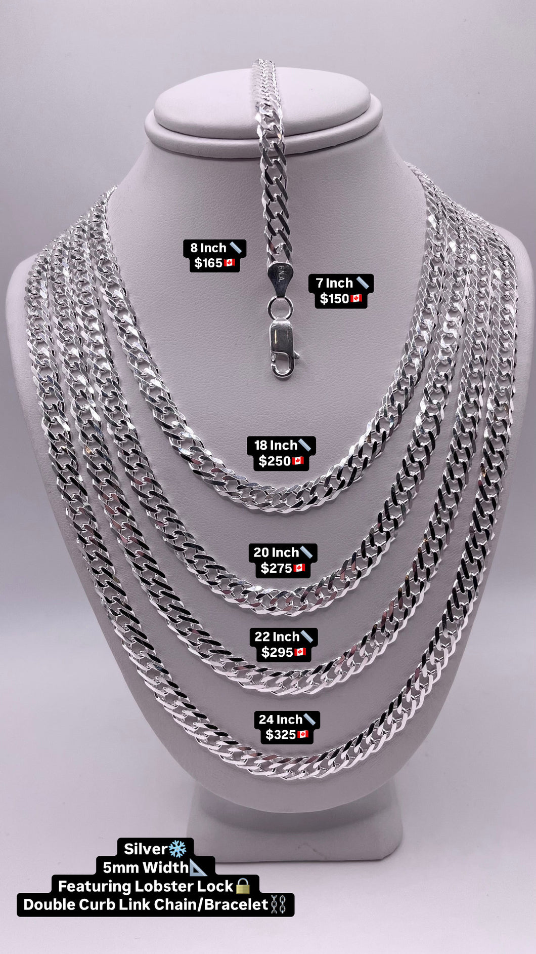 5mm Double Curb Link Chain/Bracelet In Silver