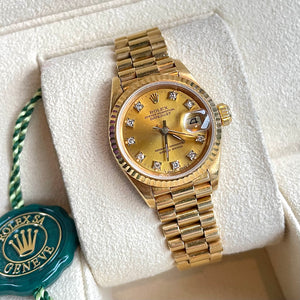 26mm Women’s Presidential DateJust Rolex Watch With Champagne Diamond Dial In 18 KT Gold