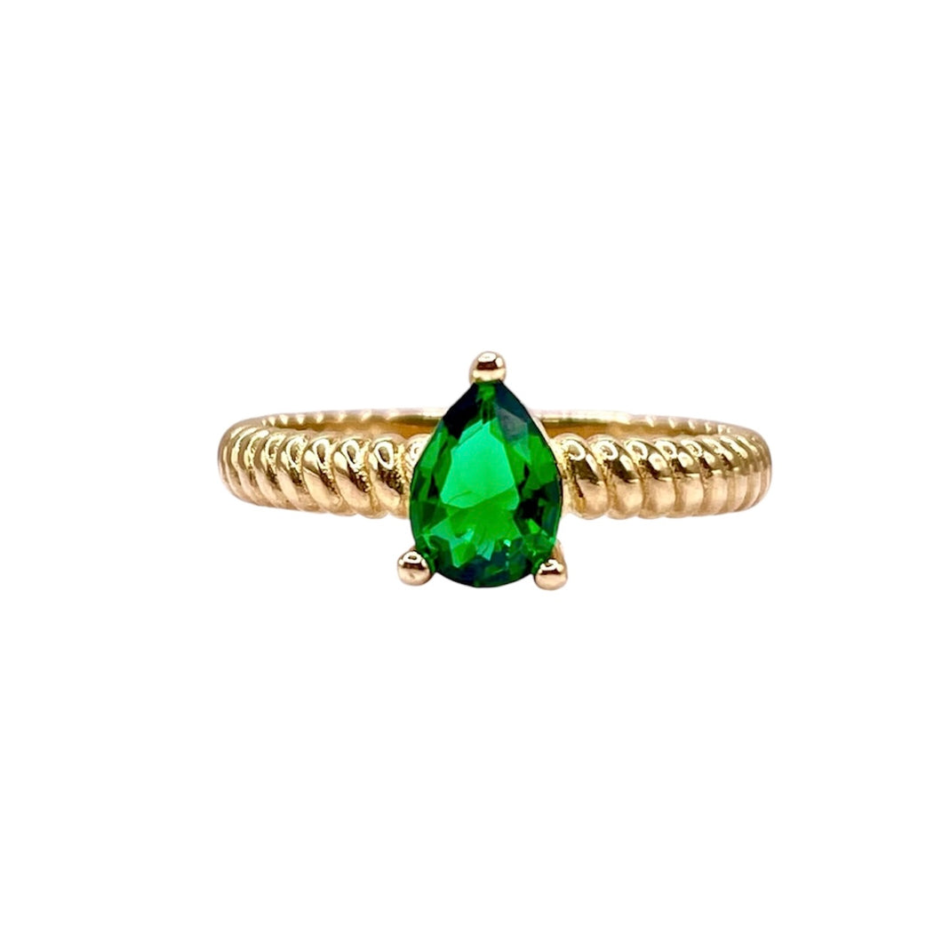 Pear Shape Women’s Ring In 10 KT Yellow Gold With CZ