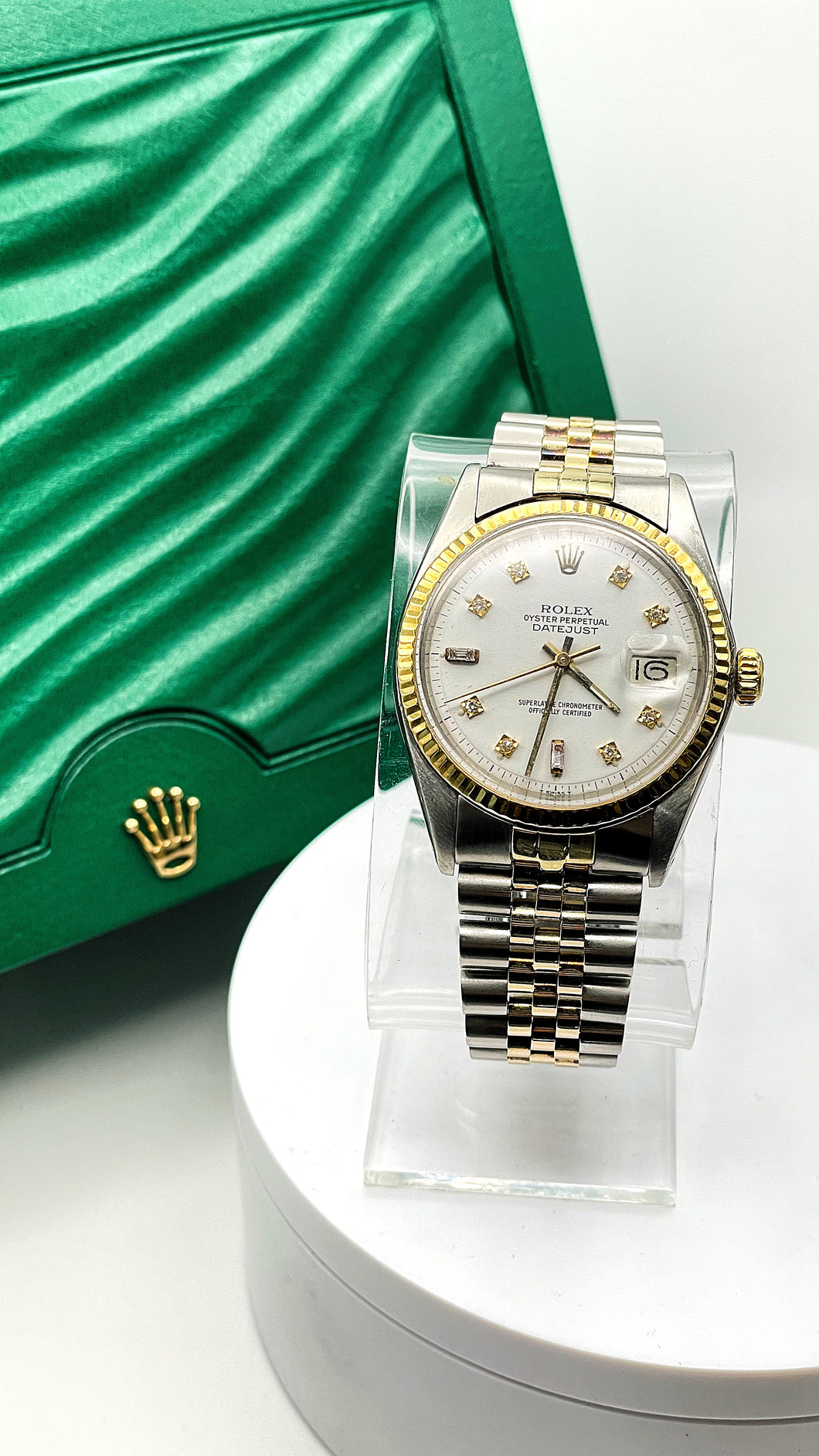 36mm DateJust Rolex White Diamond Dial