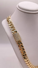 Load image into Gallery viewer, 9mm Solid Miami Cuban Link Chain With Natural Diamond Box Lock In 10 KT Yellow Gold