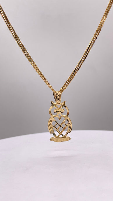 Owl Pendent & Curb Link Chain In 10 KT Yellow Gold