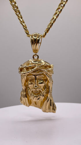Jesus Pendant & Cuban Chain Combo In 10 KT Yellow Gold