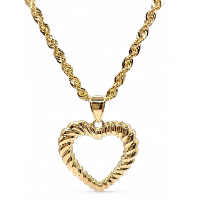 Heart Pendent & Rope Chain Combo In 10 KT Yellow Gold