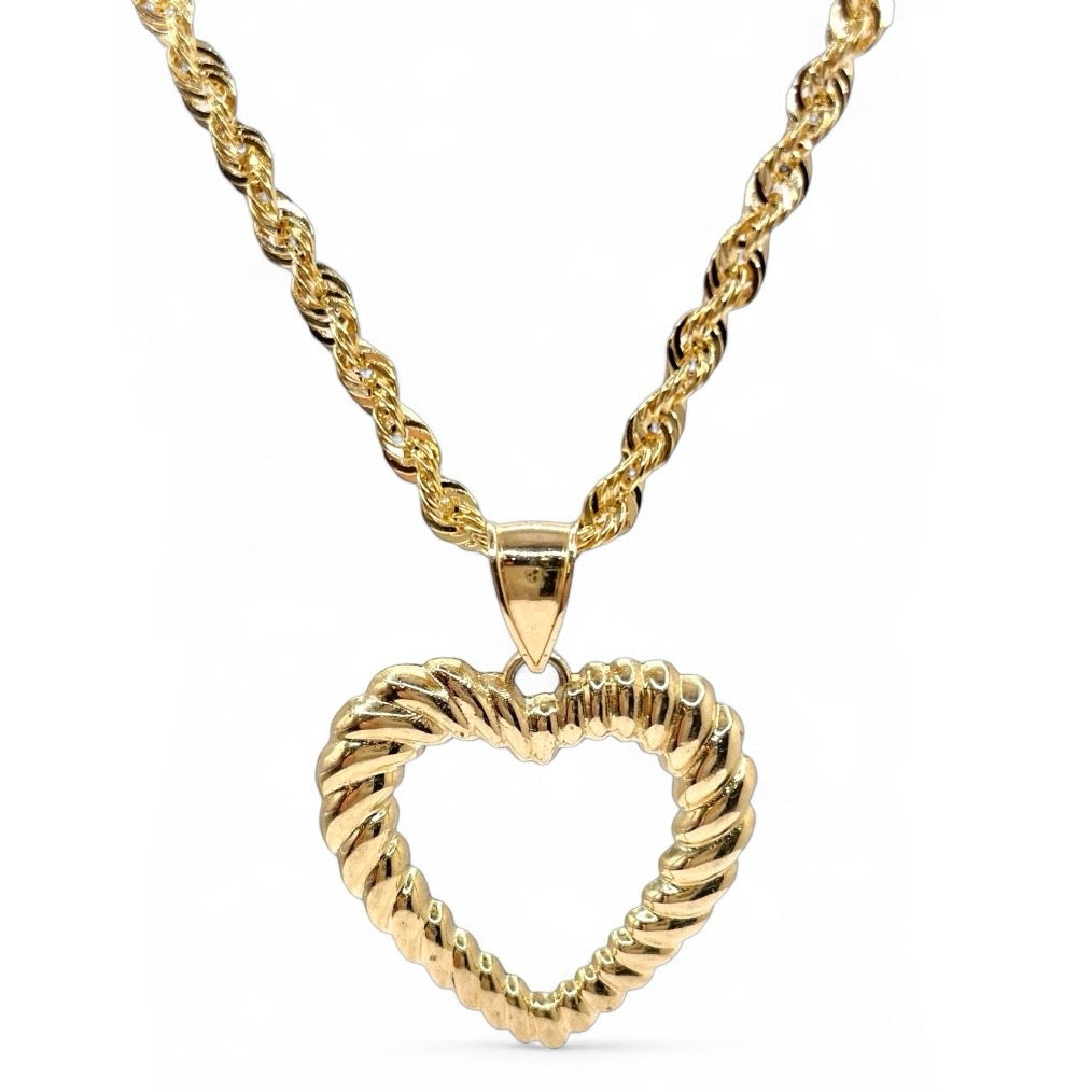 Heart Pendent & Rope Chain Combo In 10 KT Yellow Gold