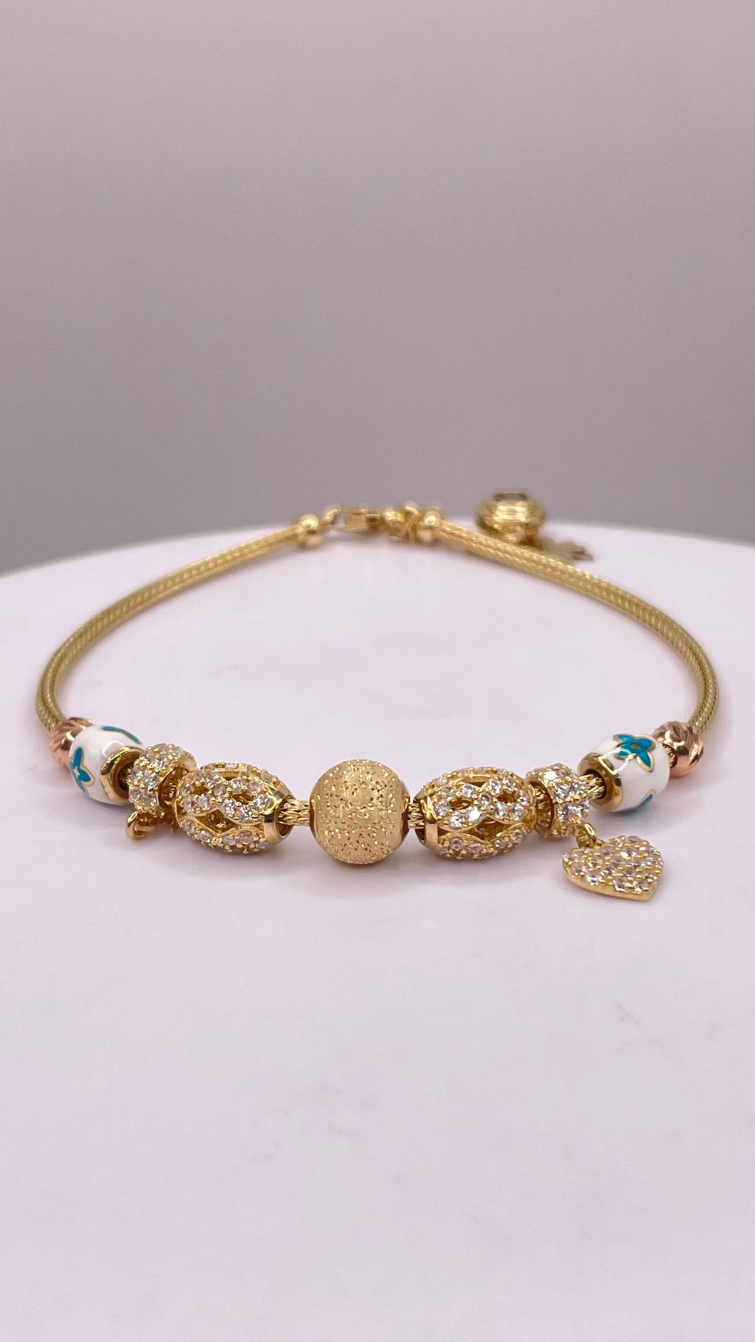 CZ Charm Bracelet In 14 KT Yellow Gold