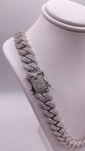 12mm CZ Zig-Zag Cuban Link Chain/Bracelet In Silver