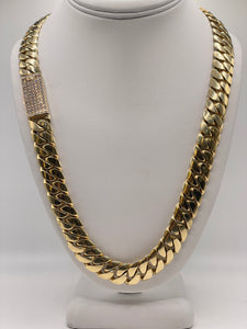 13.8mm Solid Miami Cuban Chain Featuring Natural Diamond Box Lock