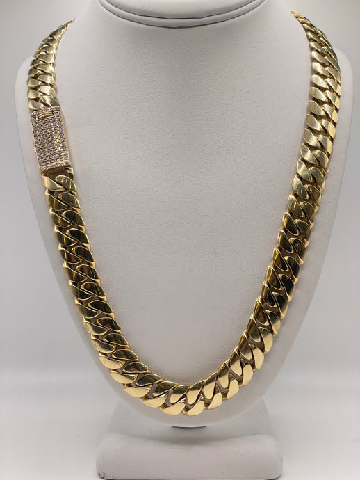 13.8mm Solid Miami Cuban Chain Featuring Natural Diamond Box Lock