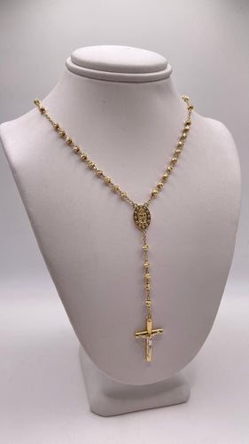 Rosary Necklace In 14 KT Yellow Gold With Diamond Cuts