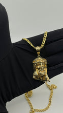 Load image into Gallery viewer, Jesus Pendent &amp; Cuban Chain Combo In 10 KT Yellow Gold