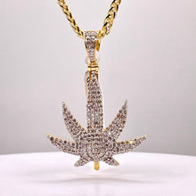 Load image into Gallery viewer, 1.03 CT. Natural Diamond Marijuana Leaf Pendant In 10 KT Yellow Gold
