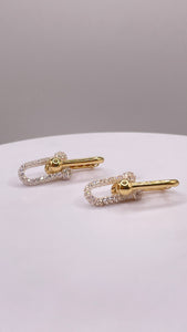 18 KT Yellow Gold Fancy Link Earring’s With Cubic Zirconias