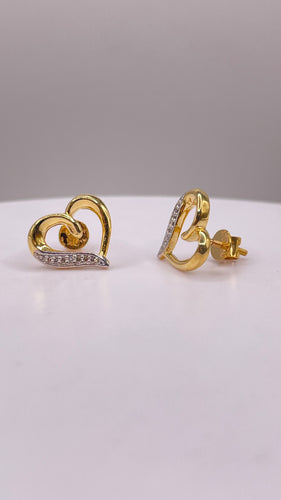 0.04 CT. Natural Diamond Heart Shape Stud Earrings In 10 KT Yellow Gold