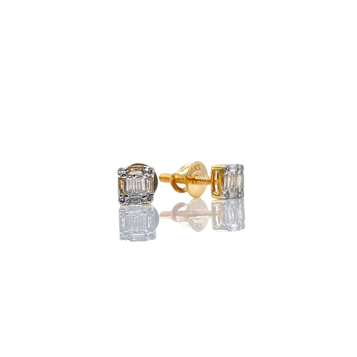 0.13 CT. Natural Diamond Square Shape Stud Earrings In 10 KT Yellow Gold