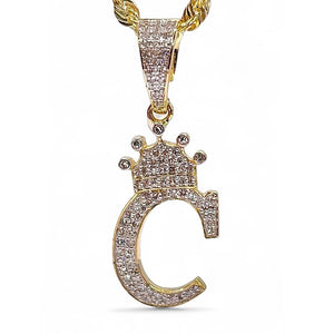 0.45 CT. Natural Diamond Initial C With Crown Pendent In 10 KT Yellow Gold