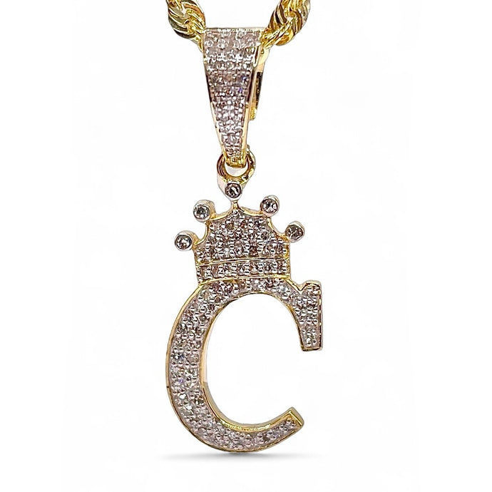 0.45 CT. Natural Diamond Initial C With Crown Pendent In 10 KT Yellow Gold