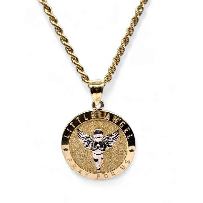 Angel Pendent & Rope Chain Combo In 10 KT Yellow Gold