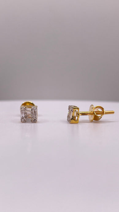 0.13 CT. Natural Diamond Square Shape Stud Earrings In 10 KT Yellow Gold