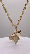 Load image into Gallery viewer, 0.54 CT. Natural Diamond Wolf Pendent &amp; Rope Chain Combo In 10 KT Yellow Gold