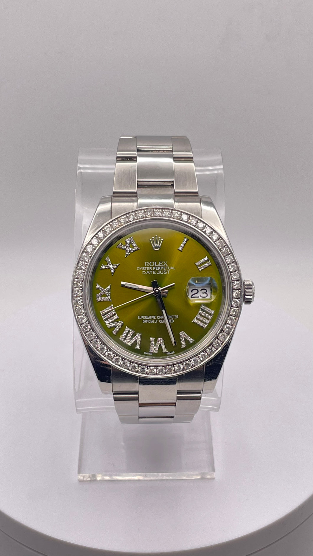 41mm DateJust Rolex With Olive Green Diamond Dial