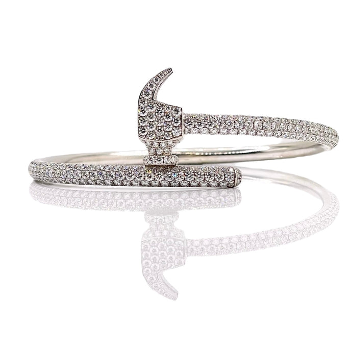 6.35 CT. Natural Diamond Hammer Bangle In 18 KT White Gold